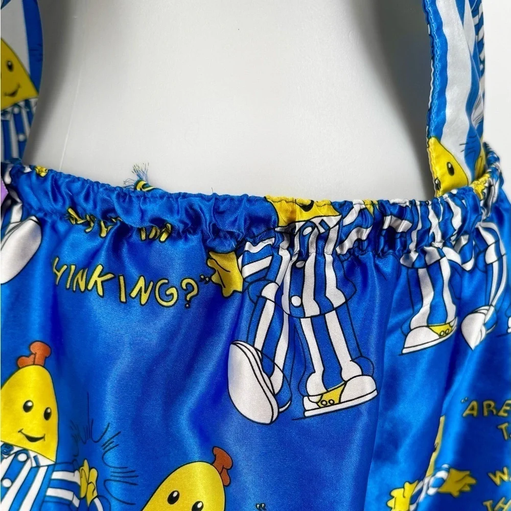 VINTAGE 90s Davenport Bananas in Pyjamas Polyester Satin Stripe Pajama Short Set